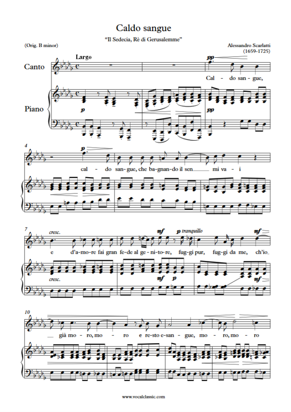 A. Scarlatti : Caldo sangue (Bb minor key) PDF Sheet music