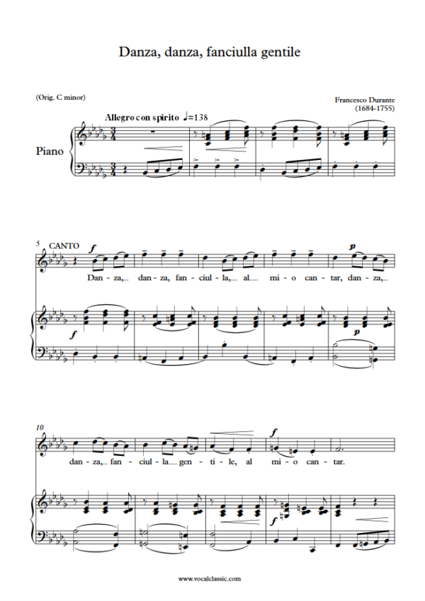 F. Durante : Danza, danza, fanciulla gentile (Bb minor Key) PDF Sheet music