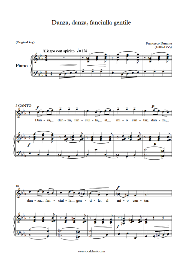 F. Durante : Danza, danza, fanciulla gentile (C minor Key, Original) PDF Sheet music