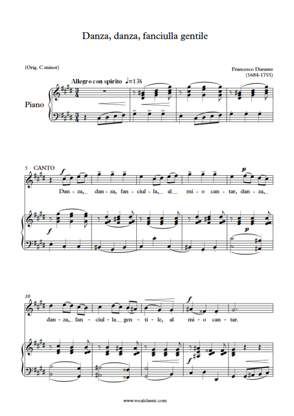 F. Durante : Danza, danza, fanciulla gentile (C sharp minor Key) PDF Sheet music