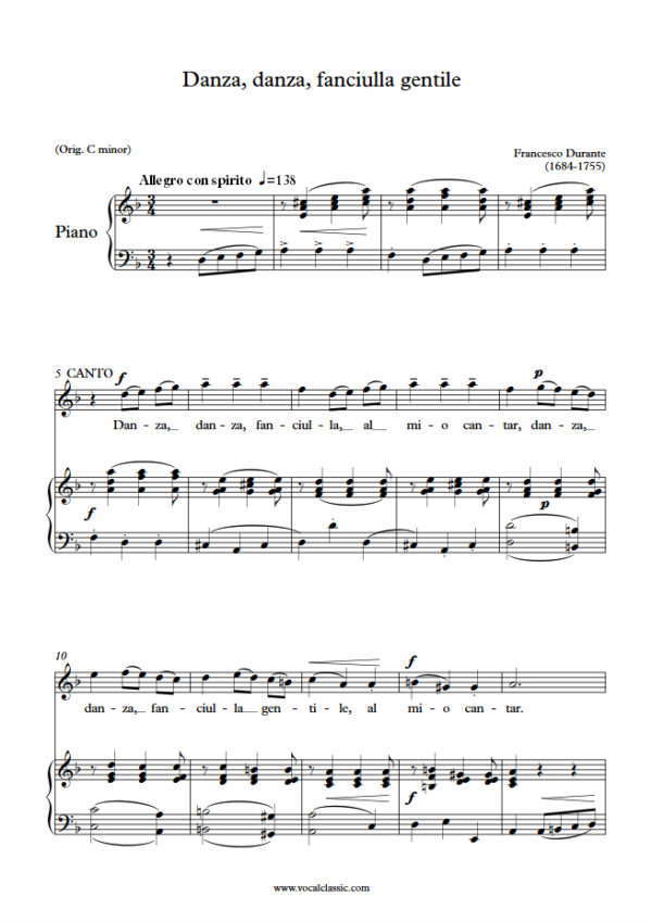 F. Durante : Danza, danza, fanciulla gentile (D minor Key) PDF Sheet music