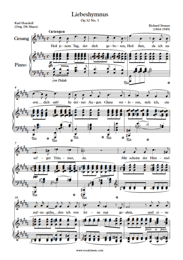 R. Strauss : Liebeshymnus (B Key) PDF Sheet music