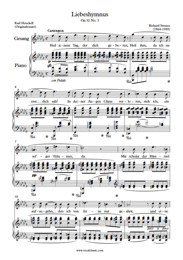 R. Strauss : Liebeshymnus (Db Key, Original) PDF Sheet music