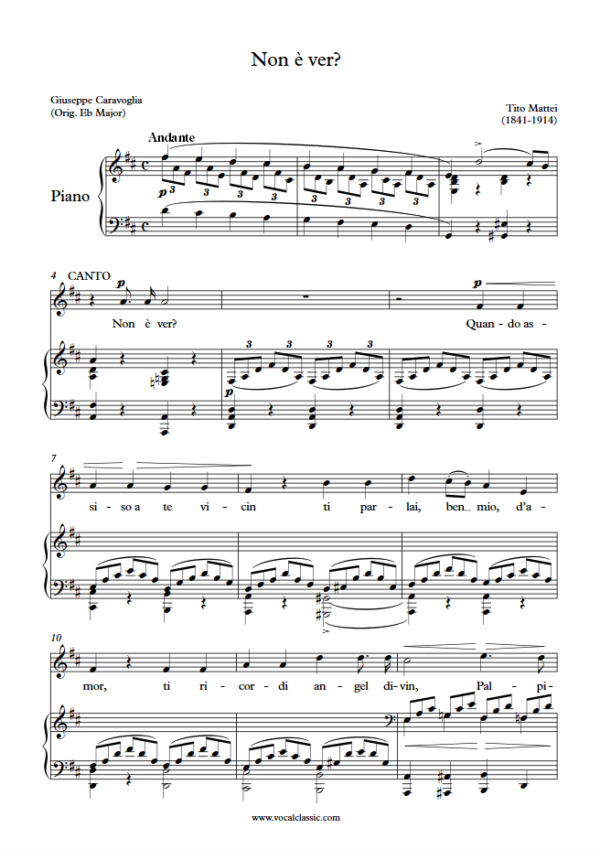 T. Mattei : Non è ver (D Key) PDF Sheet music