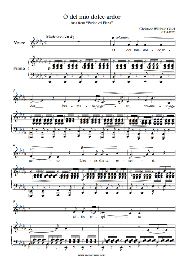 C. Gluck : O del mio dolce ardor (Bb minor Key) PDF Sheet music