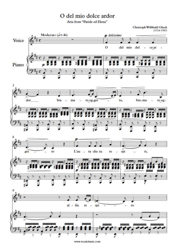 C. Gluck : O del mio dolce ardor (B minor Key) PDF Sheet music