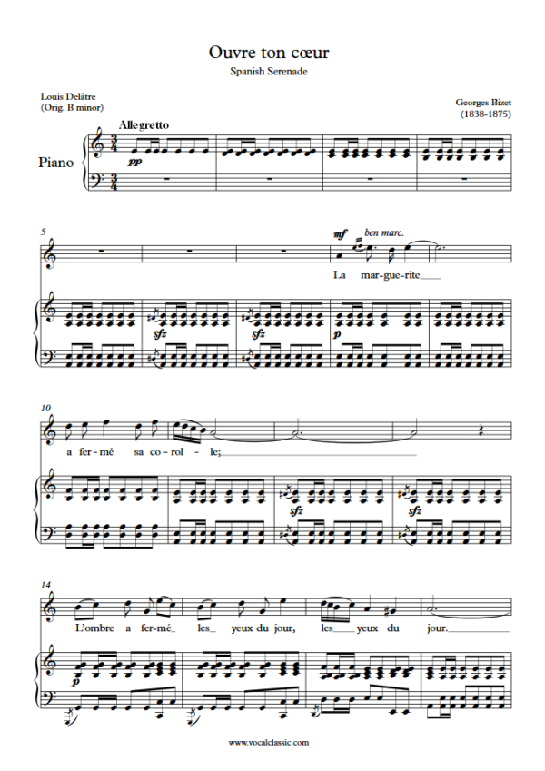 G. Bizet : Ouvre ton cœur (A minor Key) PDF Sheet music