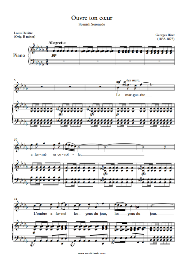 G. Bizet : Ouvre ton cœur (Bb minor Key) PDF Sheet music