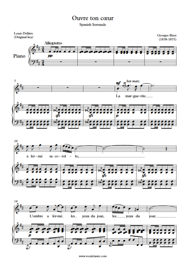 G. Bizet : Ouvre ton cœur (B minor Key, Original) PDF Sheet music