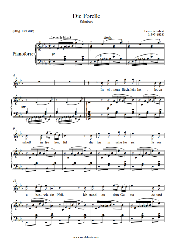 F. Schubert : Die Forelle (Eb Key) PDF Sheet music