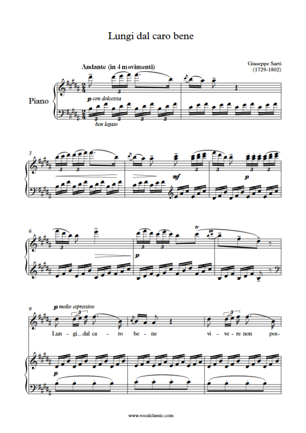 G. Sarti : Lungi dal caro bene (B Key) PDF Sheet music