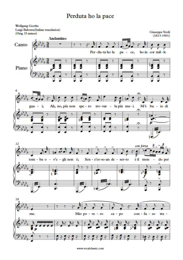 G. Verdi : Perduta ho la pace (Bb minor Key) PDF Sheet music