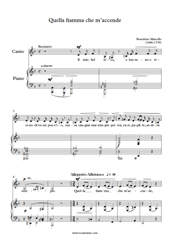 B. Marcello : Quella fiamma che m’accende (D minor Key) PDF Sheet music