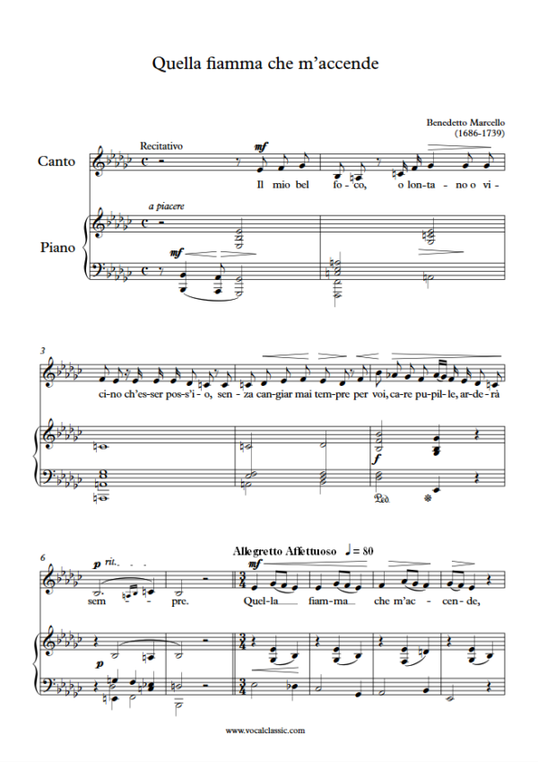 B. Marcello : Quella fiamma che m’accende (Eb minor Key) PDF Sheet music