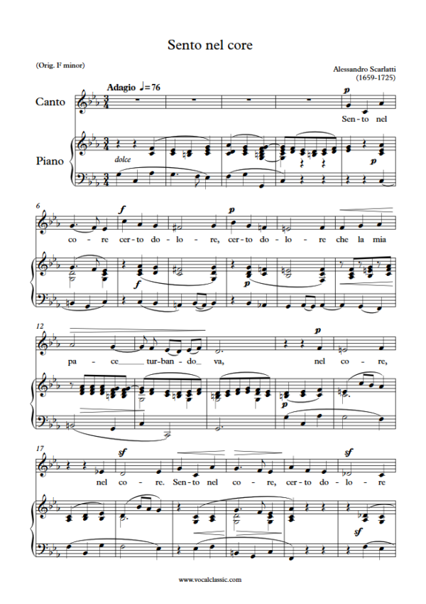 A. Scarlatti : Sento nel core (C minor key) PDF Sheet music