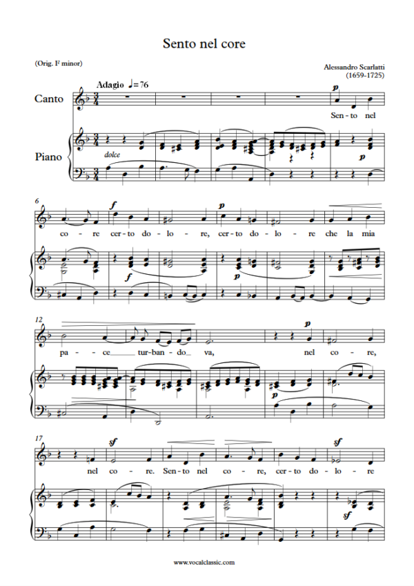 A. Scarlatti : Sento nel core (D minor key) PDF Sheet music