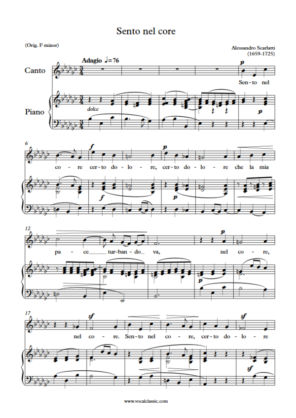 A. Scarlatti : Sento nel core (Eb minor Key) PDF Sheet music