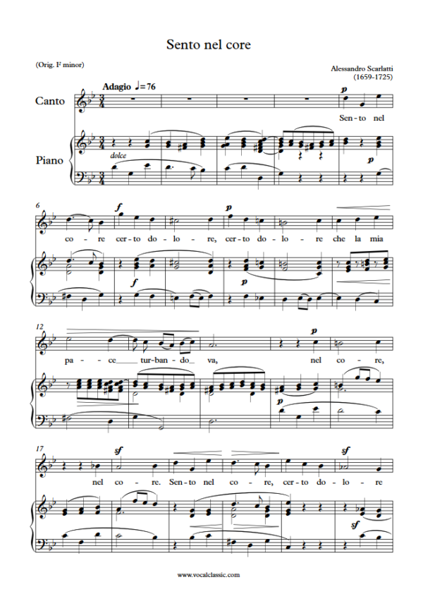 A. Scarlatti : Sento nel core (G minor Key) PDF Sheet music