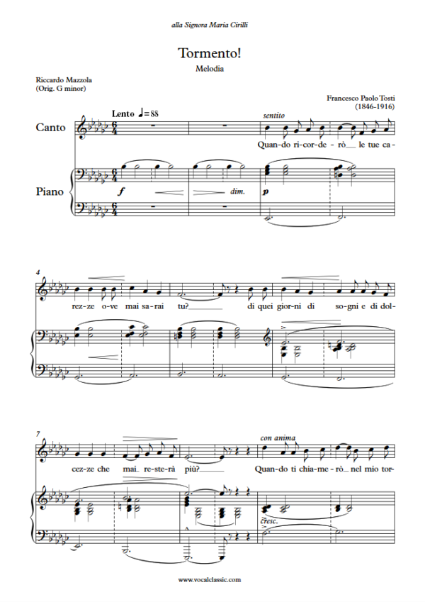 F. P. Tosti : Tormento (Eb minor Key) PDF Sheet music