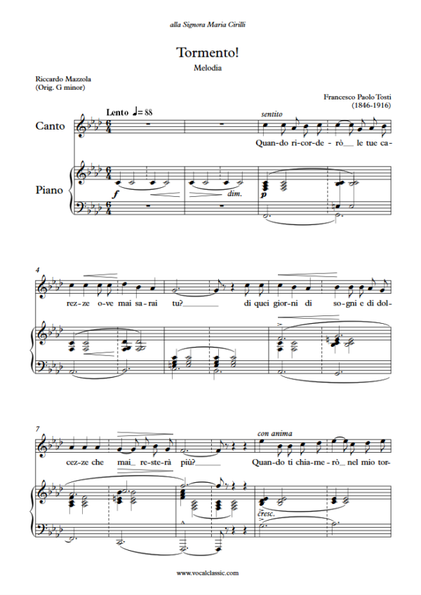 F. P. Tosti : Tormento (F minor Key) PDF Sheet music