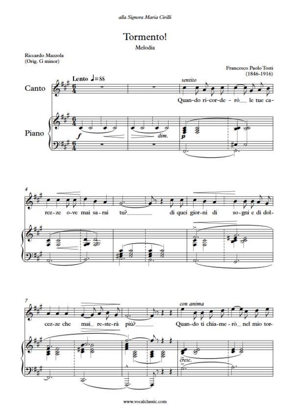 F. P. Tosti : Tormento (F sharp minor Key) PDF Sheet music