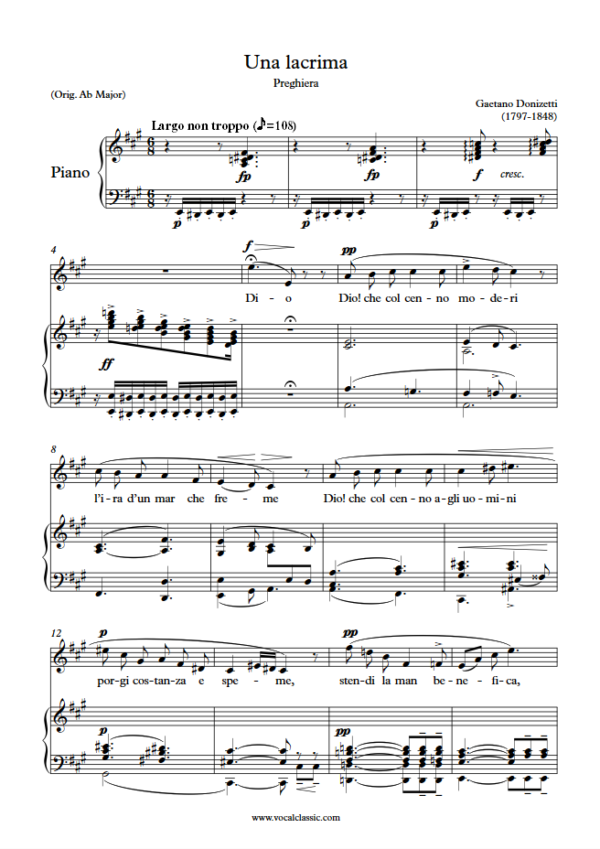 G. Donizetti : Una lacrima (A Key) PDF Sheet music