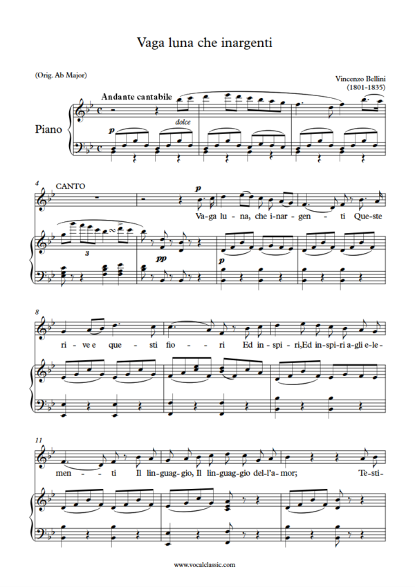 V. Bellini : Vaga luna, che inargenti (Bb Key) PDF Sheet music