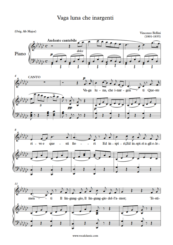 V. Bellini : Vaga luna, che inargenti (Gb Key) PDF Sheet music