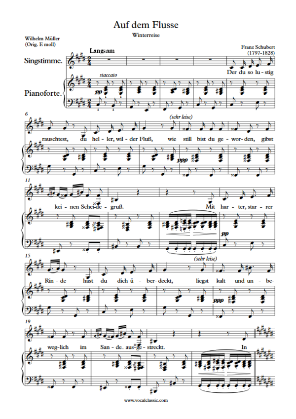 F. Schubert : Auf dem Flusse (C sharp minor Key) PDF Sheet music