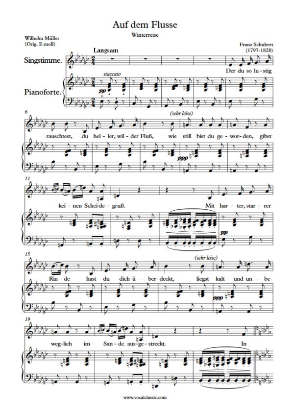 F. Schubert : Auf dem Flusse (Eb minor Key) PDF Sheet music