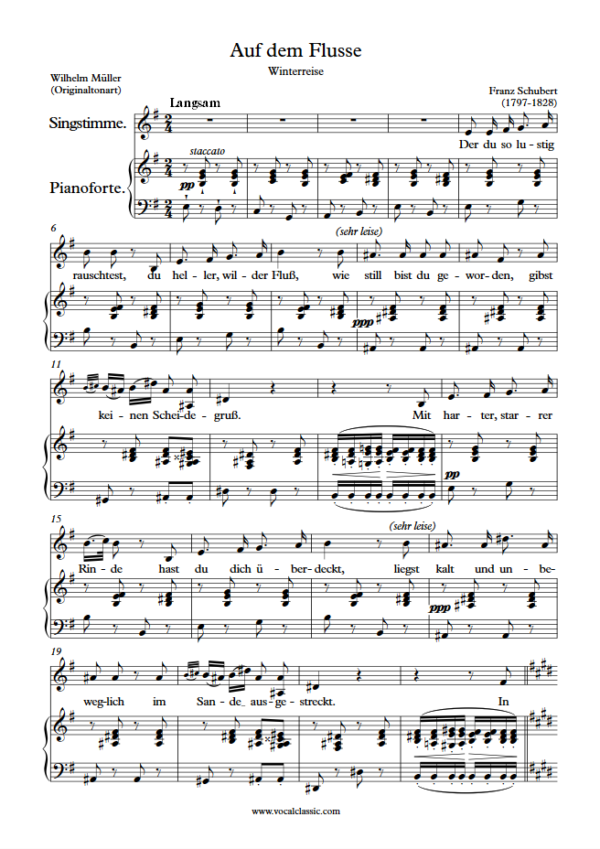 F. Schubert : Auf dem Flusse (E minor Key, Original) PDF Sheet music