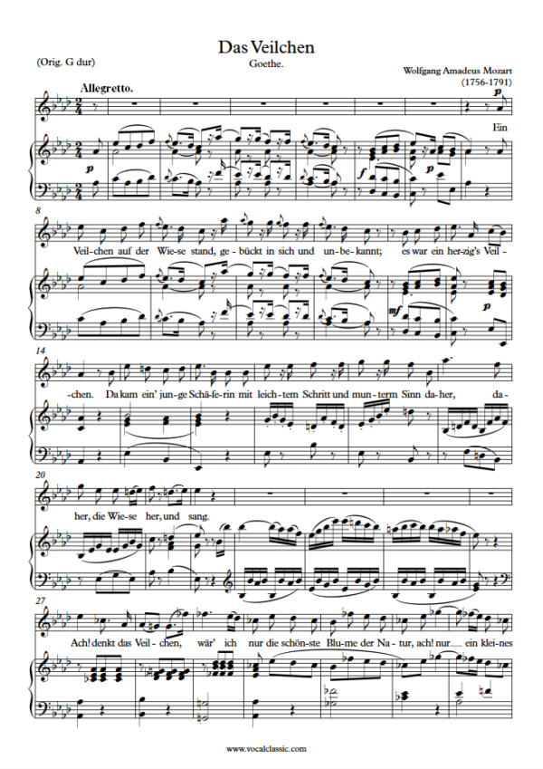 W. A. Mozart : Das Veilchen (Ab Key) PDF Sheet music