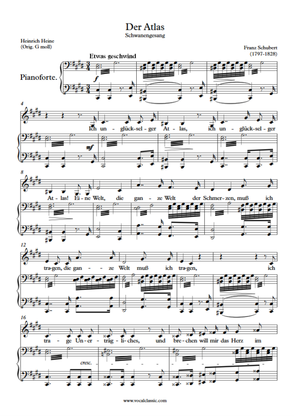 F. Schubert : Der Atlas (C sharp minor Key) PDF Sheet music