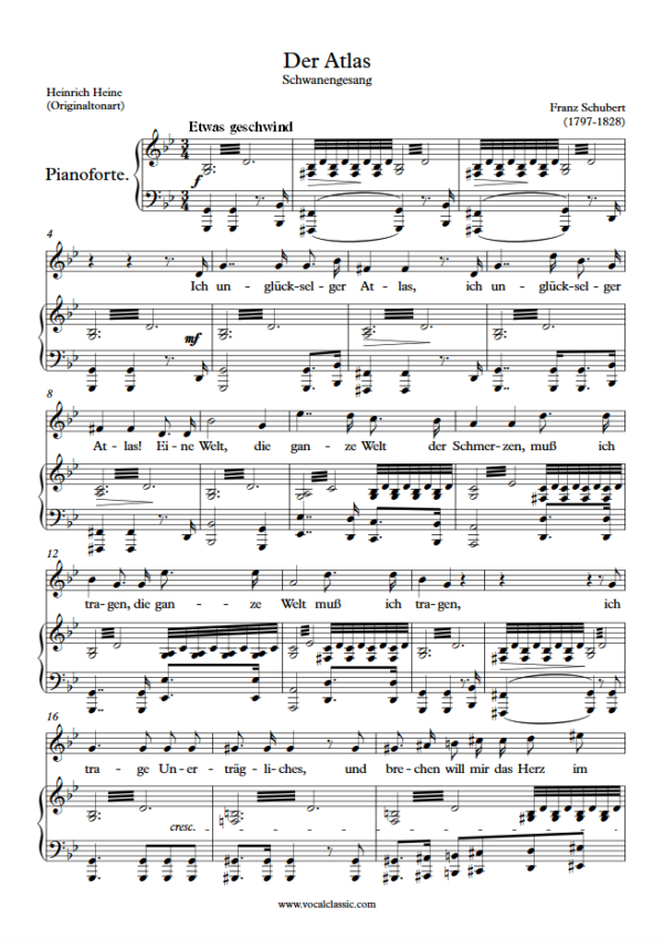 F. Schubert : Der Atlas (G minor Key, Original) PDF Sheet music