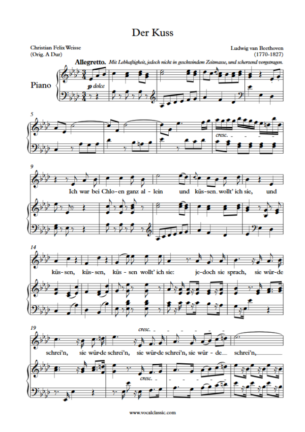 L. v. Beethoven : Der Kuss (Ab Key) PDF Sheet music