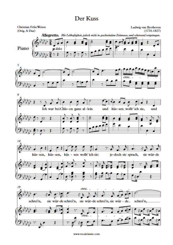 L. v. Beethoven : Der Kuss (Gb Key) PDF Sheet music