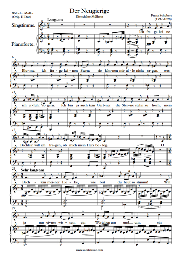 F. Schubert : Der Neugierige (F Key) PDF Sheet music