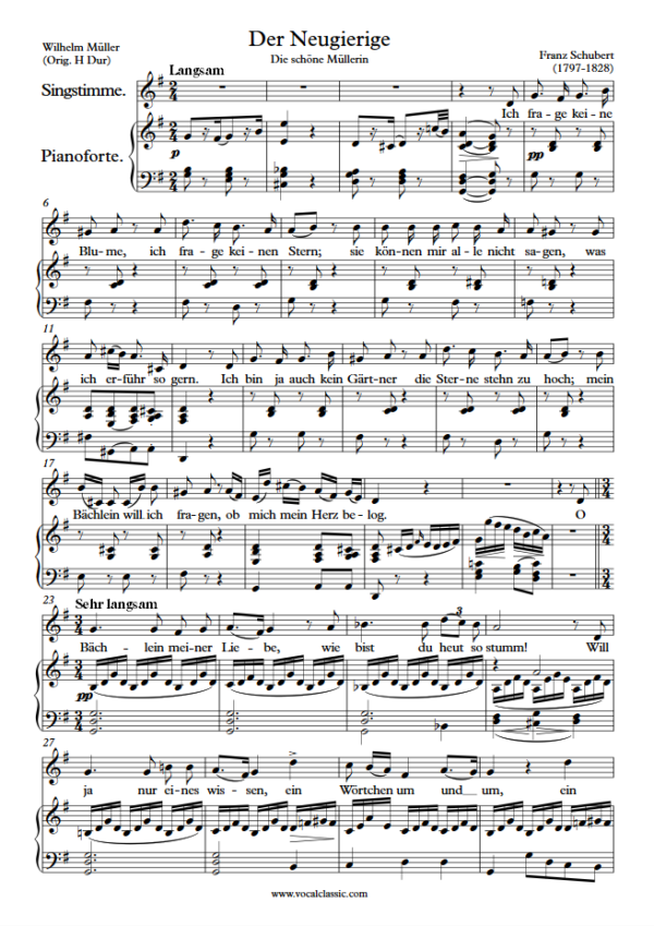 F. Schubert : Der Neugierige (G Key) PDF Sheet music