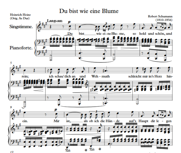 R. Schumann : Du bist wie eine Blume (A Key) PDF Sheet music