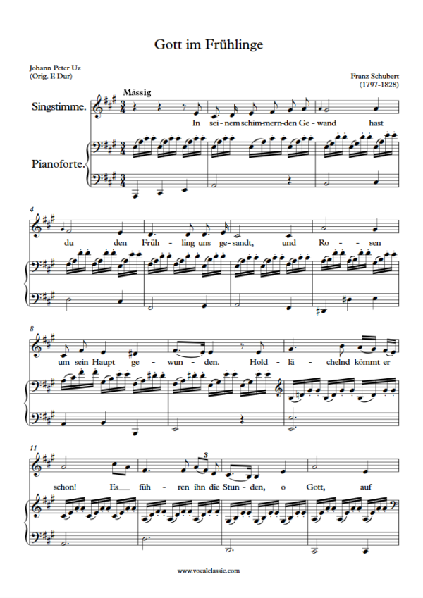 F. Schubert : Gott im Frühlinge (A Key) PDF Sheet music