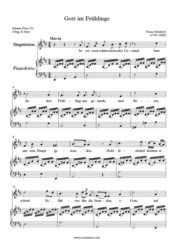 F. Schubert : Gott im Frühlinge (D Key) PDF Sheet music