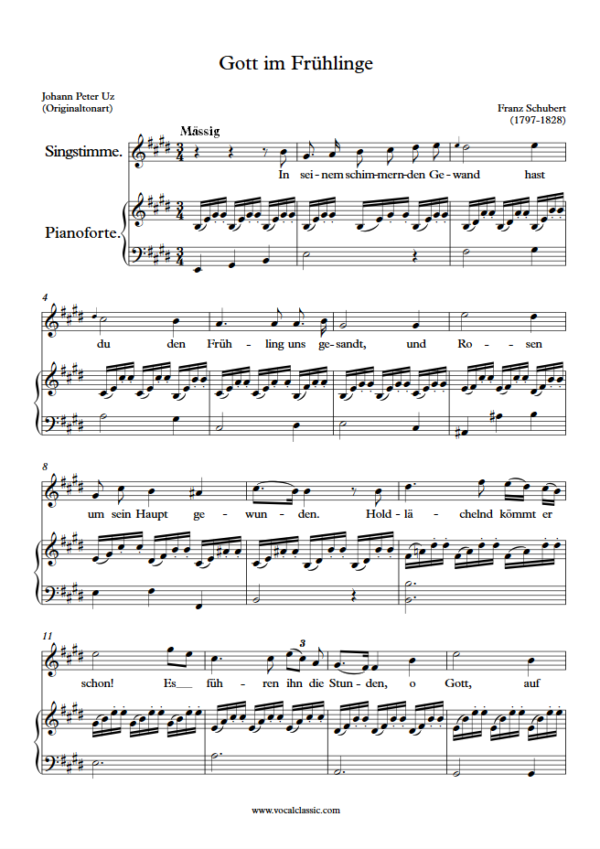 F. Schubert : Gott im Frühlinge (E Key, Original) PDF Sheet music