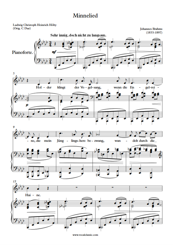 J. Brahms : Minnelied (Ab Key) PDF Sheet music