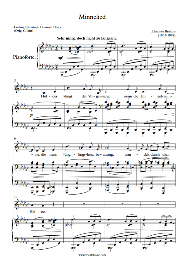 J. Brahms : Minnelied (Gb Key) PDF Sheet music