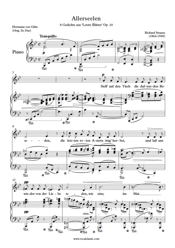 R. Strauss : Allerseelen (Bb Key) PDF Sheet music