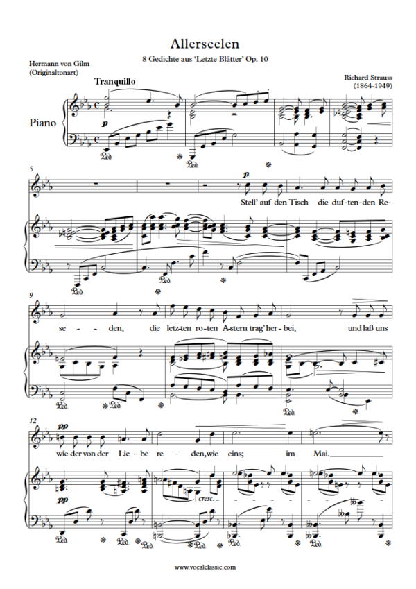 R. Strauss : Allerseelen (Eb Key, Original) PDF Sheet music