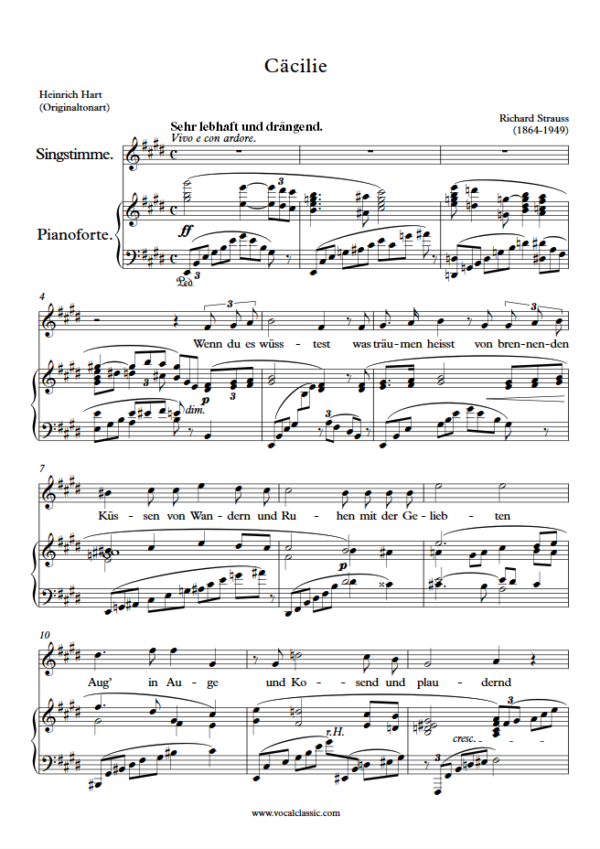 R. Strauss : Cäcilie (E Key, Original) PDF Sheet music