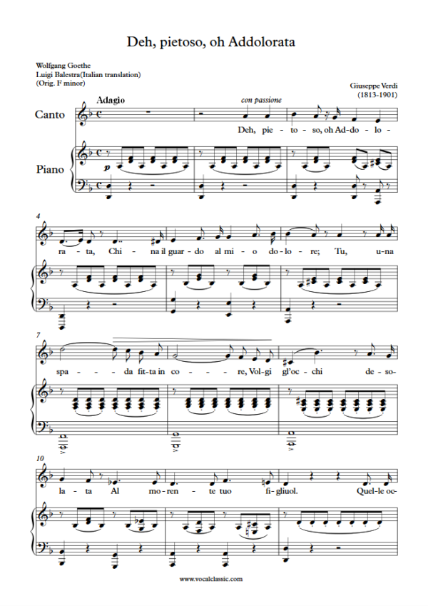 G. Verdi : Deh, pietoso, oh Addolorata (D minor Key) PDF Sheet music