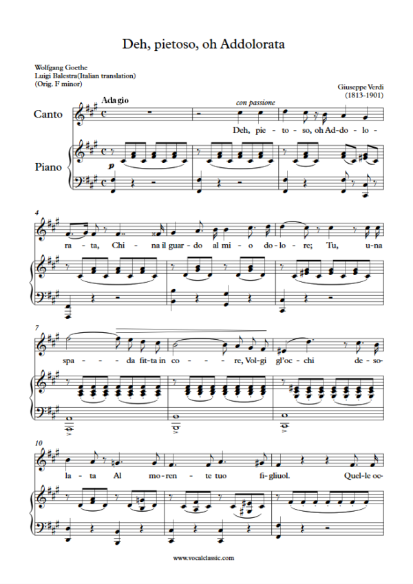 G. Verdi : Deh, pietoso, oh Addolorata (F sharp minor Key) PDF Sheet music