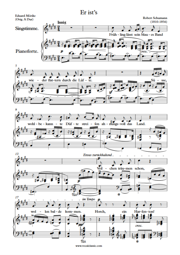 R. Schumann : Er ist’s (E Key) PDF Sheet music